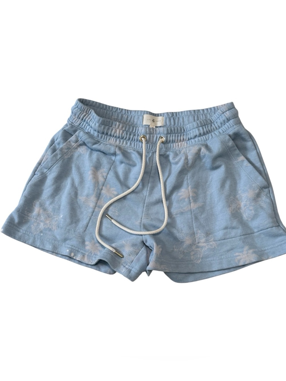 Lou & Grey Light Blue & White Tropical Beach Printed Lounge Shorts, small